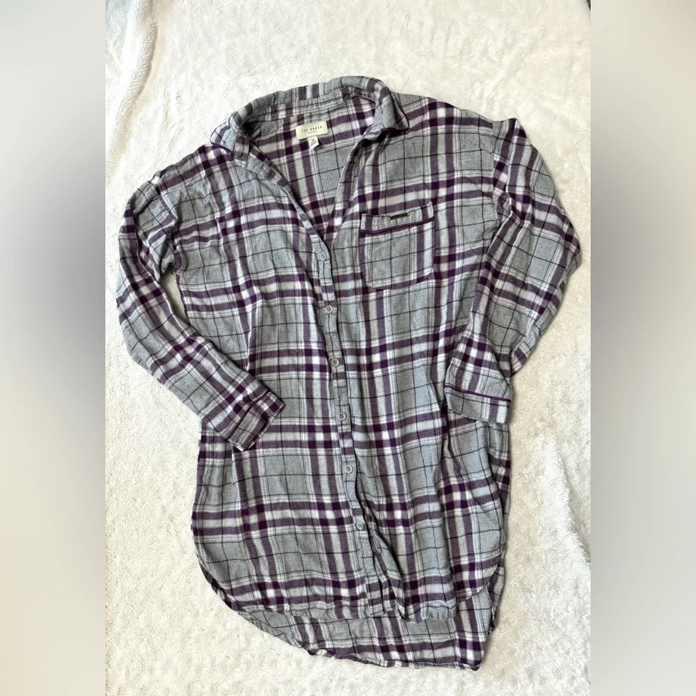TED BAKER Flannel Night Shirt Plaid Button-Up Shirt Dress